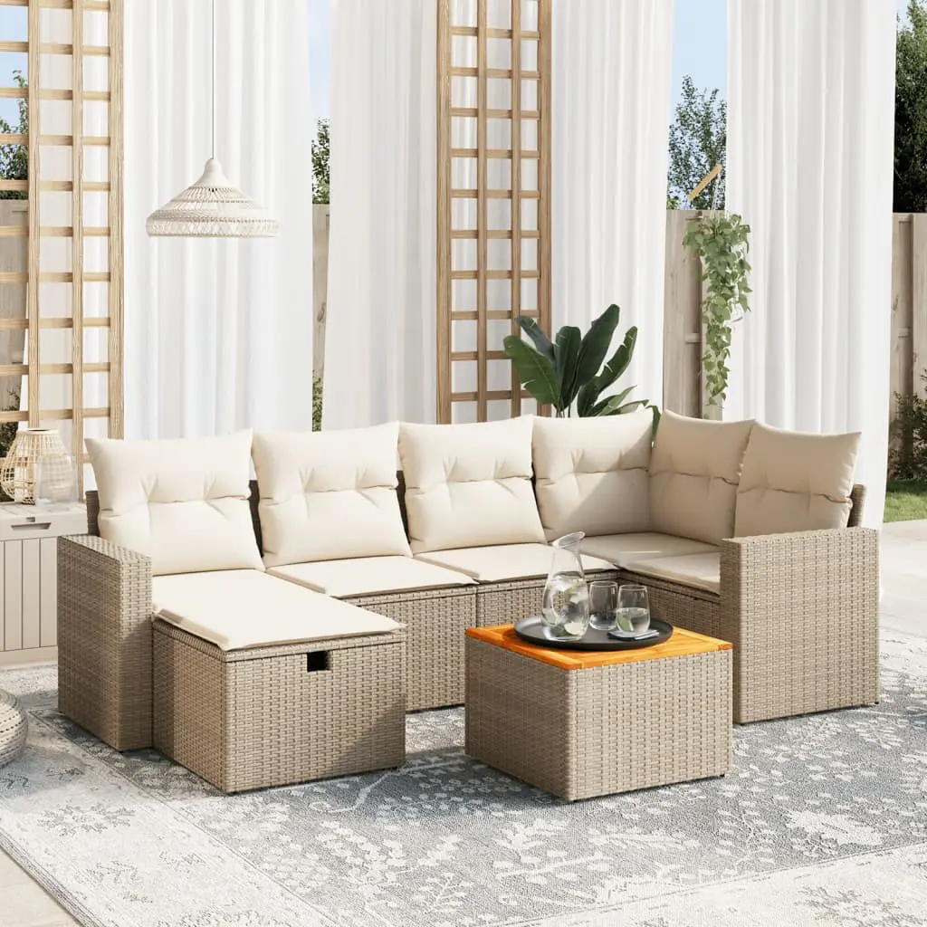 Set Divani da Giardino 7 pz con Cuscini Beige in Polyrattan