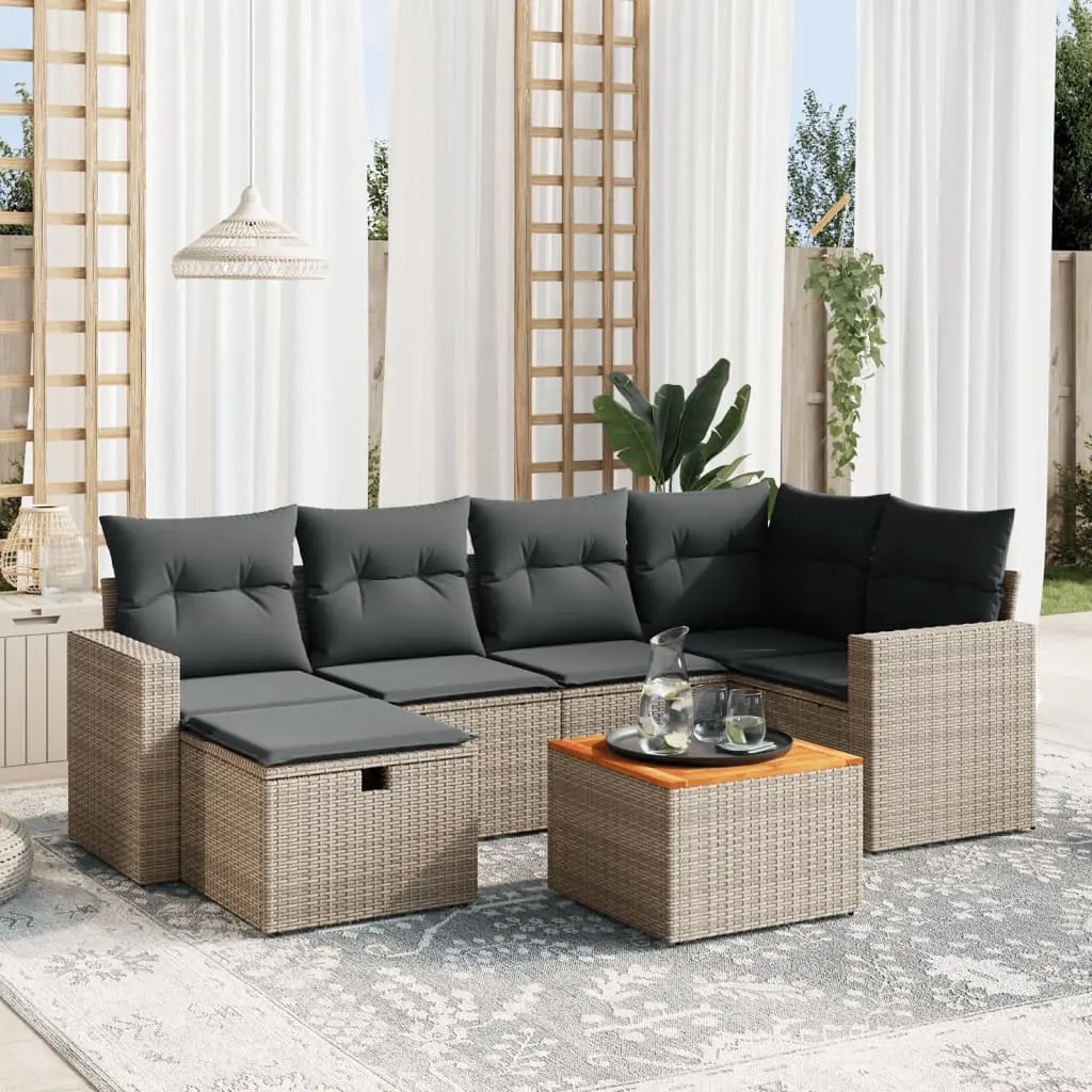 Set Divani da Giardino 7 pz con Cuscini Grigio in Polyrattan