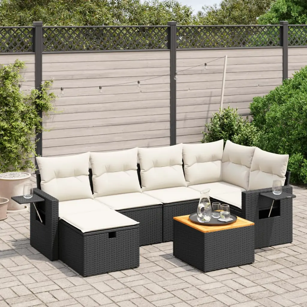 Set Divani da Giardino con Cuscini 7pz Nero Polyrattan