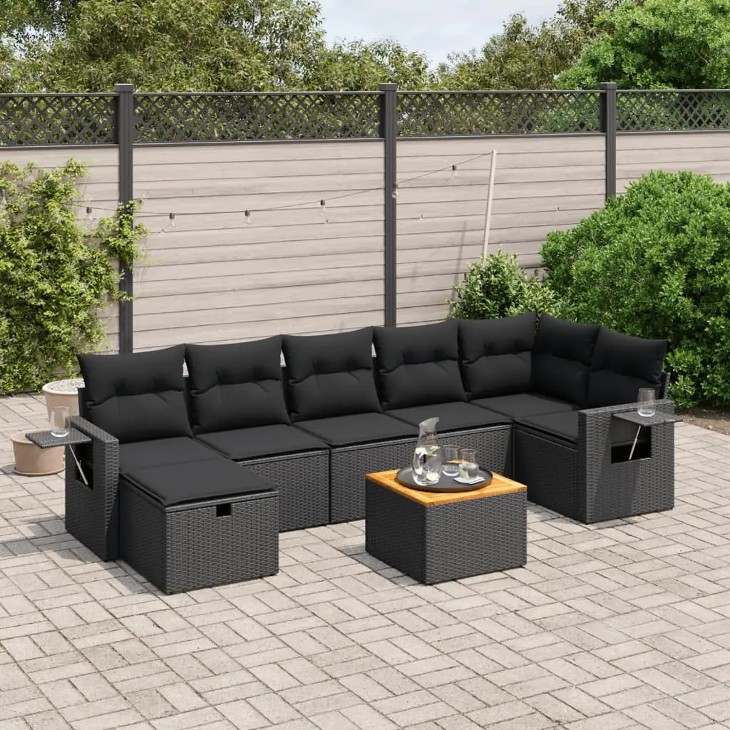 Set Divani da Giardino con Cuscini 8 pz Nero in Polyrattan