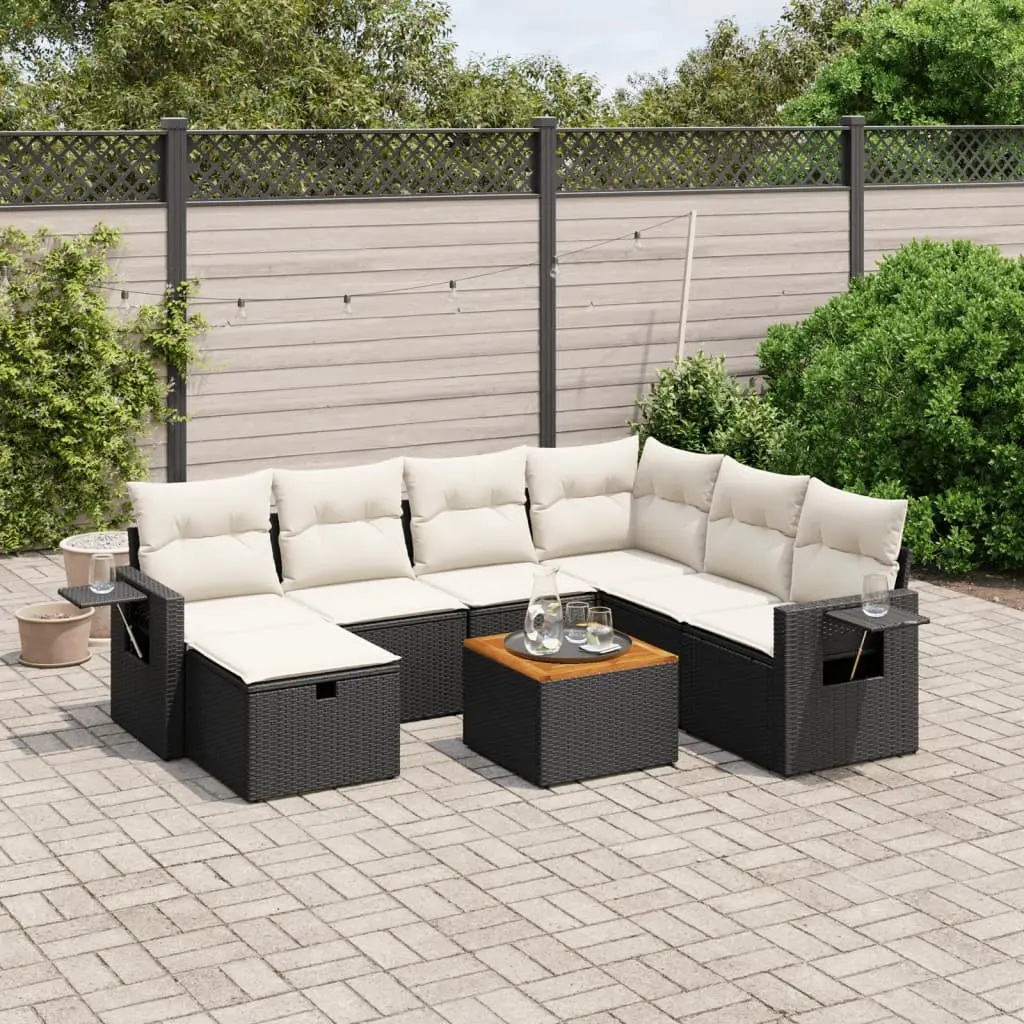 Set Divani da Giardino con Cuscini 8 pz Nero in Polyrattan