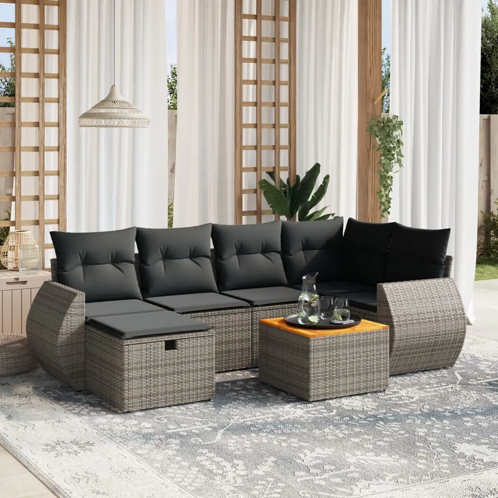 Set Divani da Giardino 7 pz con Cuscini Grigio in Polyrattan