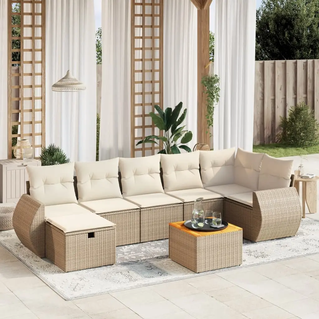 Set Divano da Giardino 8 pz con Cuscini Beige in Polyrattan