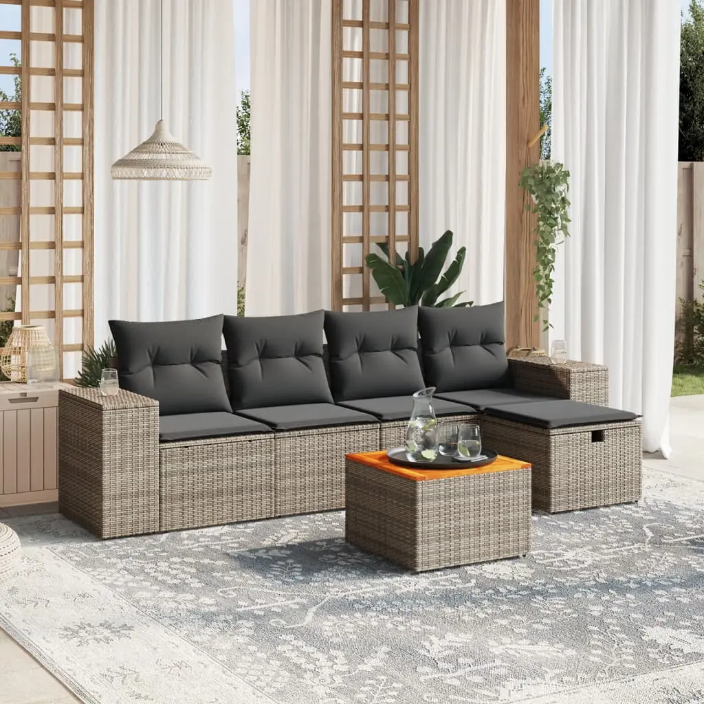 Set Divano da Giardino 6 pz con Cuscini Grigio in Polyrattan