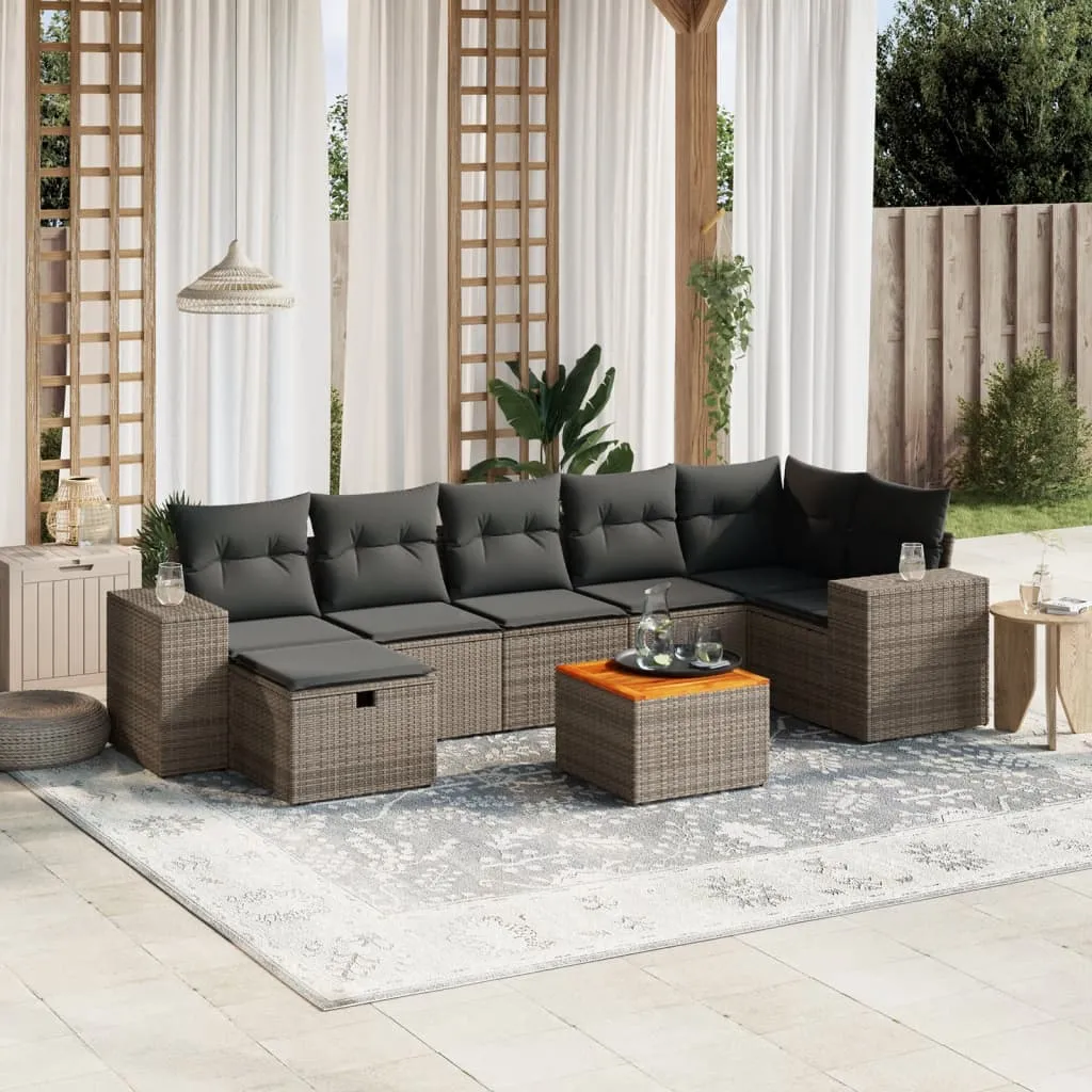 Set Divano da Giardino 8 pz con Cuscini Grigio in Polyrattan