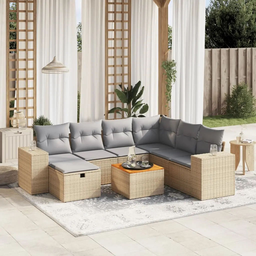 Set Divano da Giardino 8 pz con Cuscini Beige Misto Polyrattan