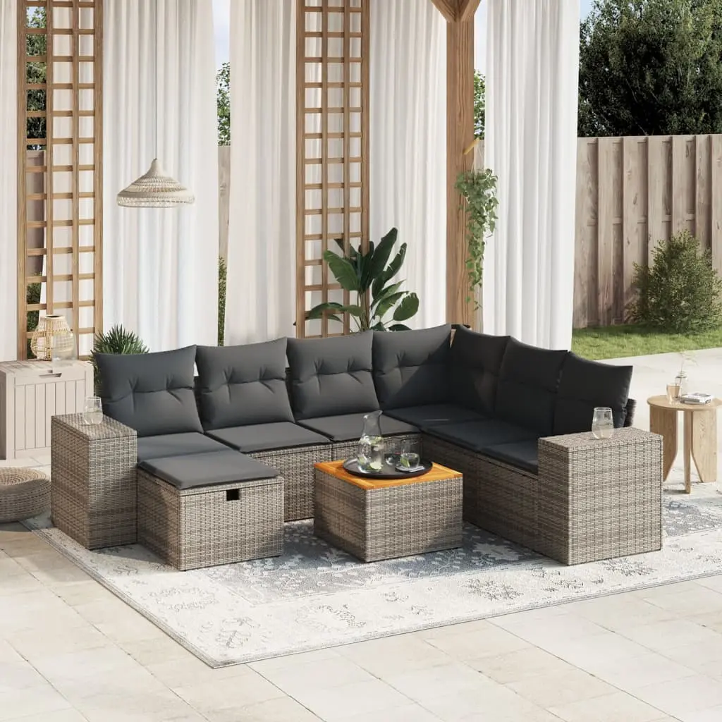 Set Divano da Giardino 8 pz con Cuscini Grigio in Polyrattan