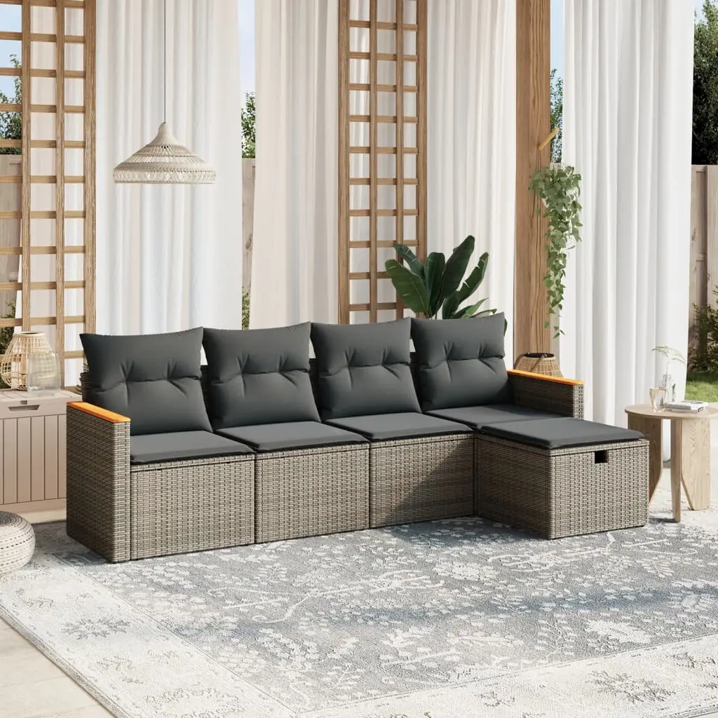 Set Divano da Giardino 5 pz con Cuscini Grigio in Polyrattan