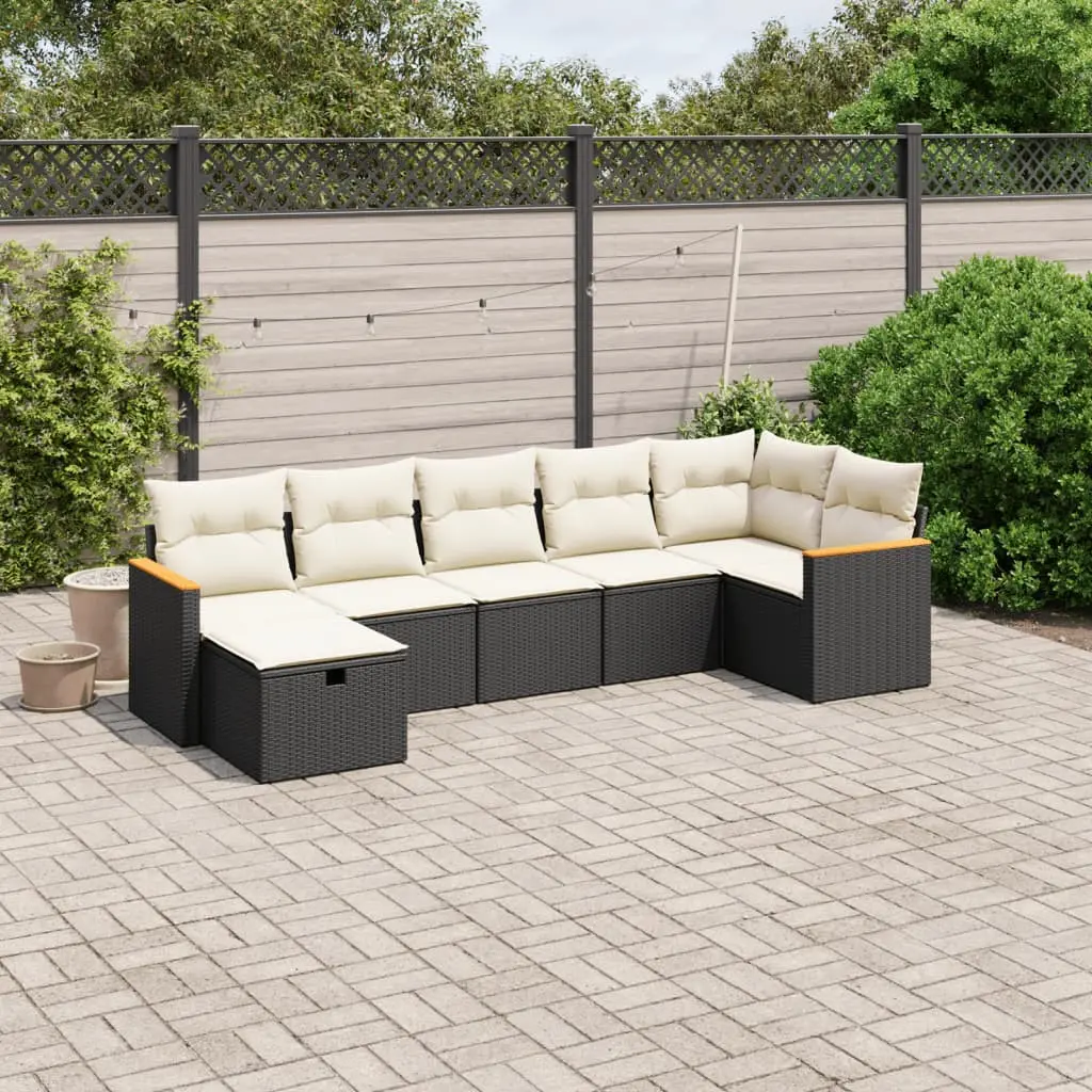 Set Divani da Giardino con Cuscini 7pz Nero Polyrattan