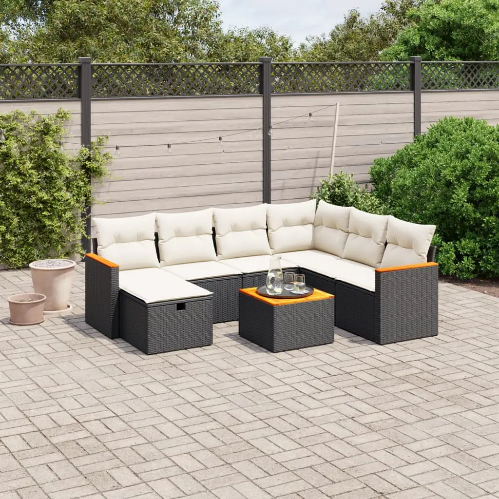 Set Divani da Giardino con Cuscini 8 pz Nero in Polyrattan