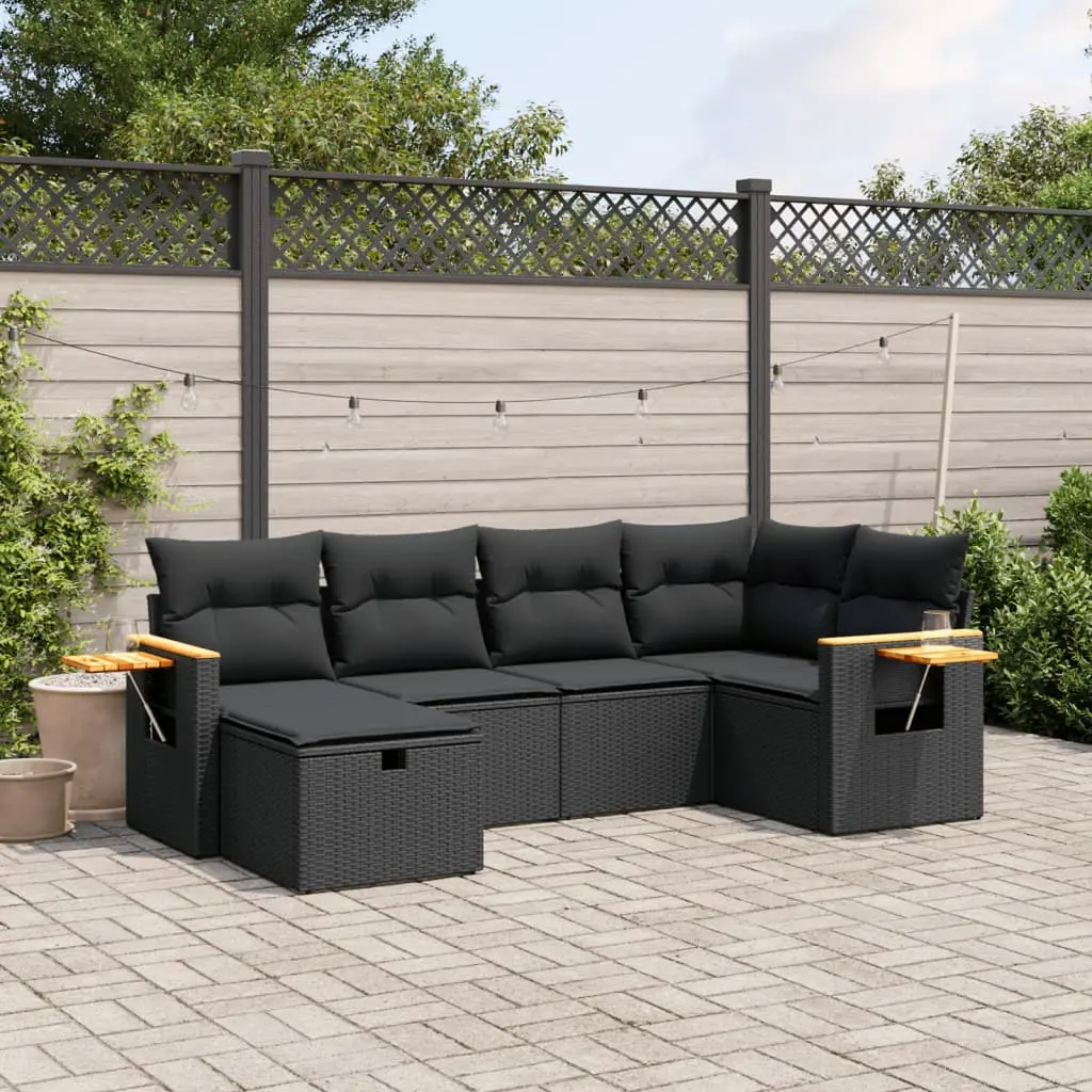 Set Divano da Giardino 6 pz con Cuscini Nero in Polyrattan