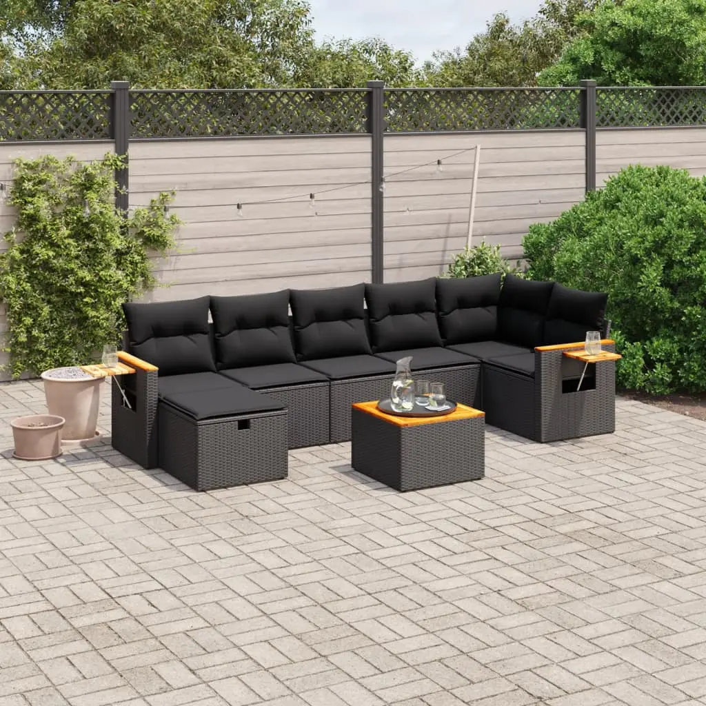 Set Divani da Giardino con Cuscini 8 pz Nero in Polyrattan