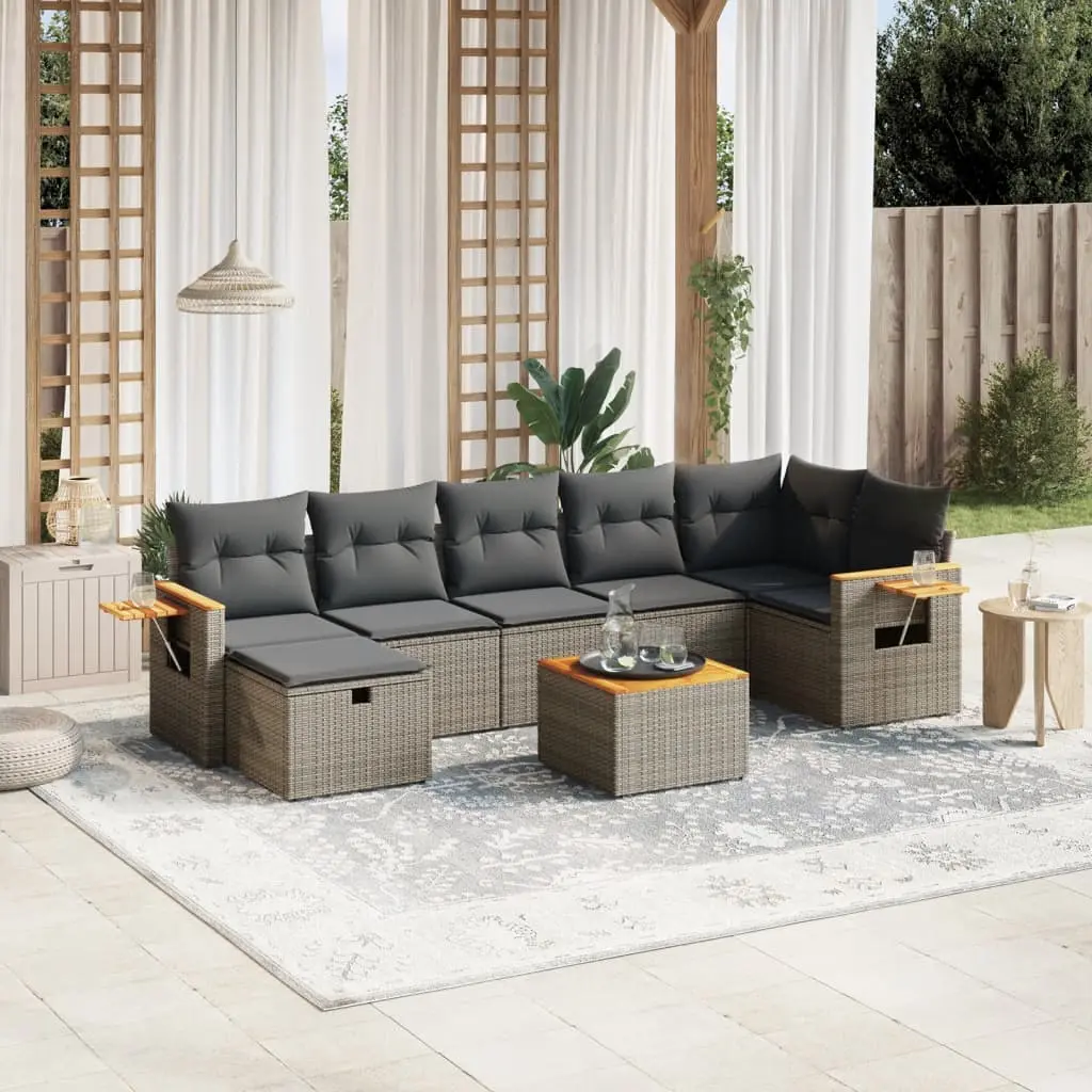 Set Divano da Giardino 8 pz con Cuscini Grigio in Polyrattan