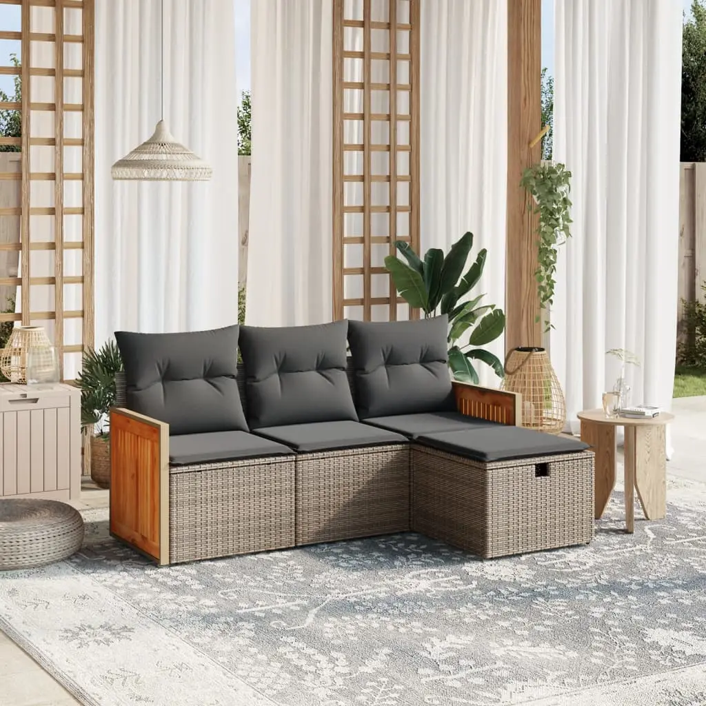 Set Divani da Giardino 4 pz con Cuscini in Polyrattan Grigio