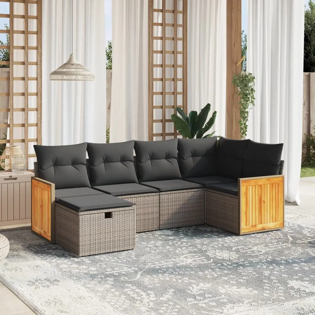 Set Divano da Giardino 6 pz con Cuscini Grigio in Polyrattan