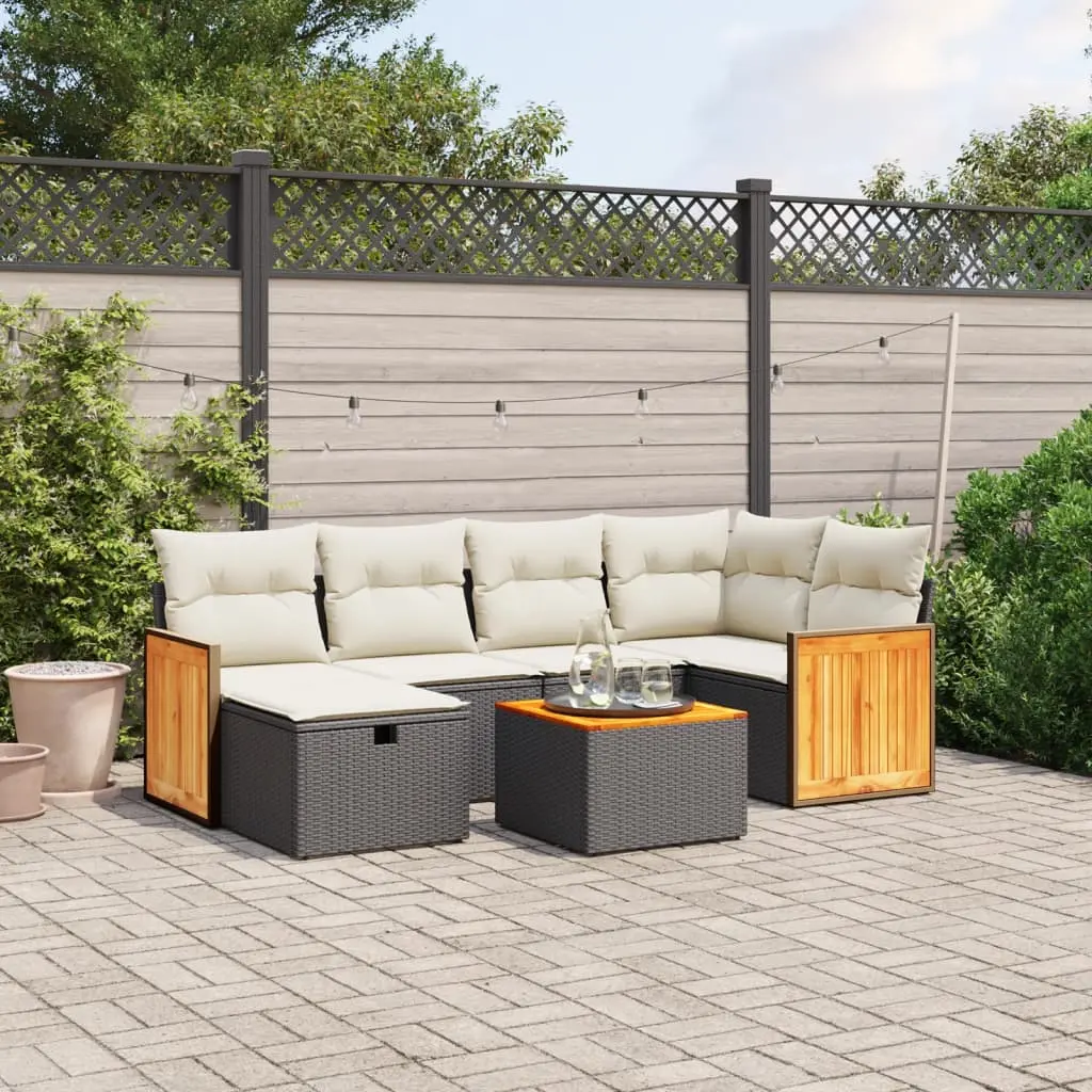 Set Divani da Giardino con Cuscini 7pz Nero Polyrattan