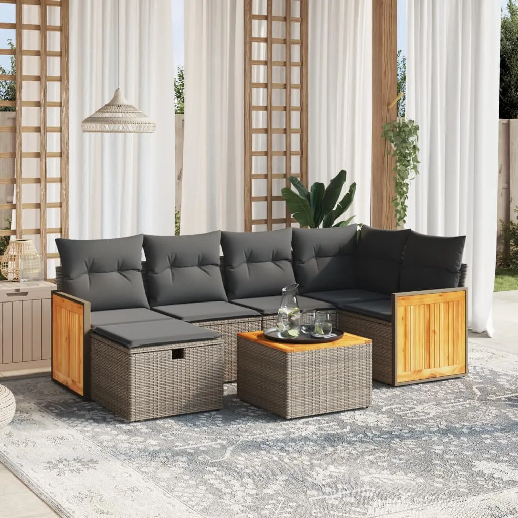 Set Divani da Giardino 7 pz con Cuscini Grigio in Polyrattan