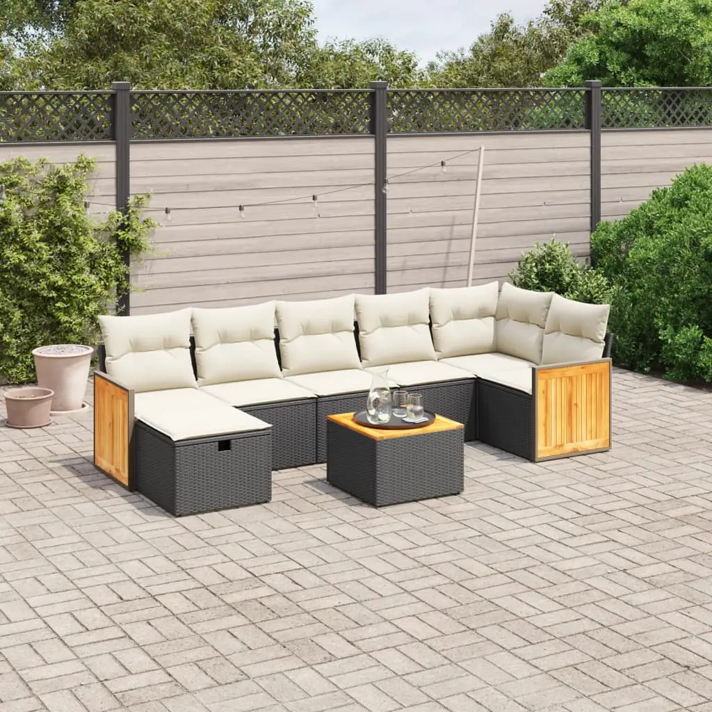 Set Divani da Giardino con Cuscini 8 pz Nero in Polyrattan