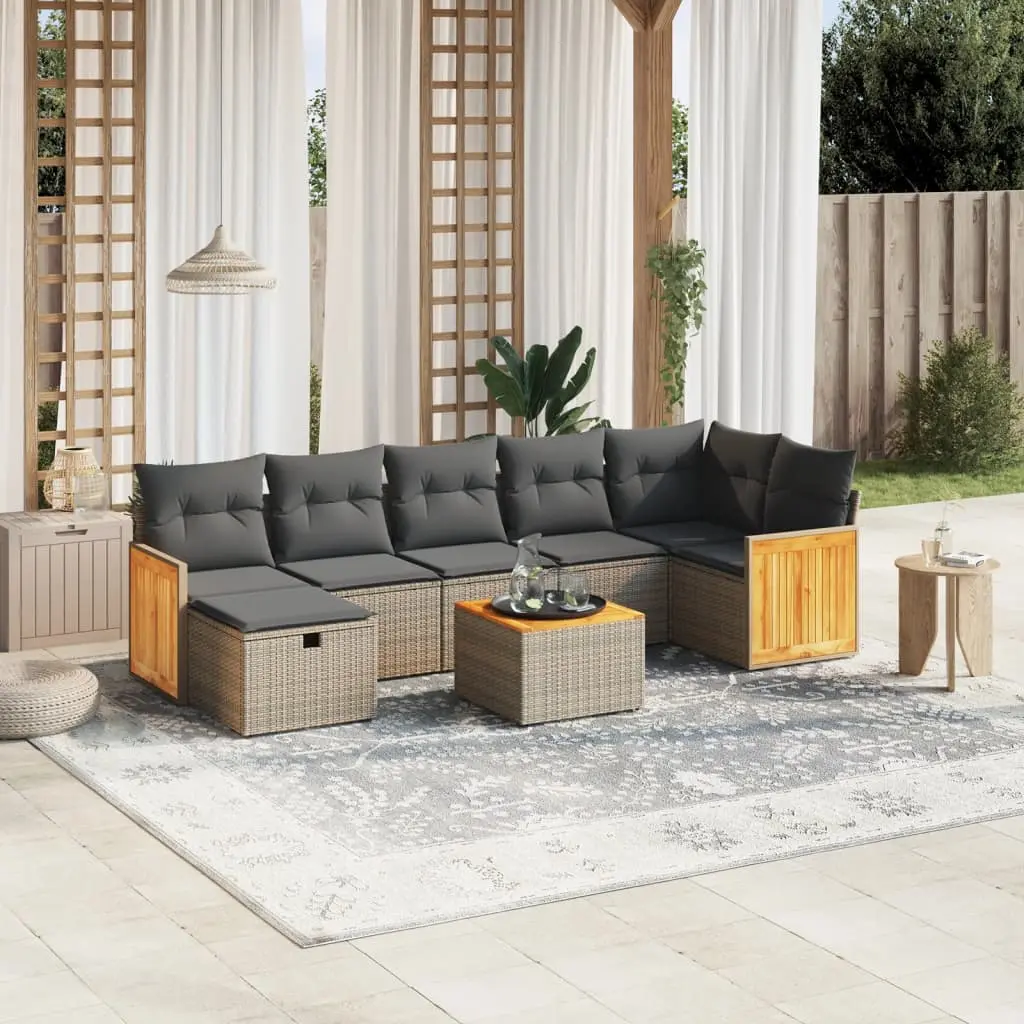 Set Divano da Giardino 8 pz con Cuscini Grigio in Polyrattan