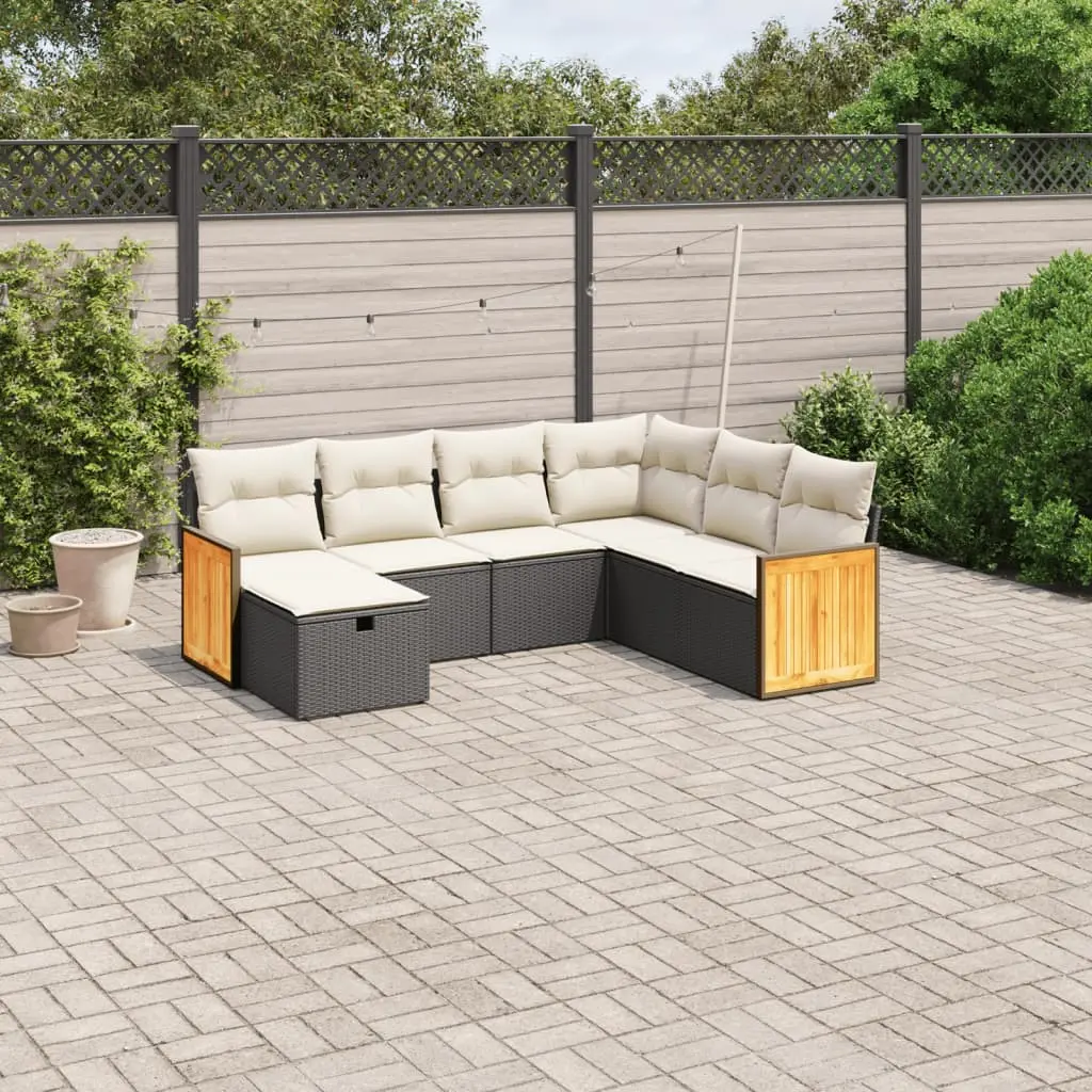 Set Divani da Giardino con Cuscini 7pz Nero Polyrattan