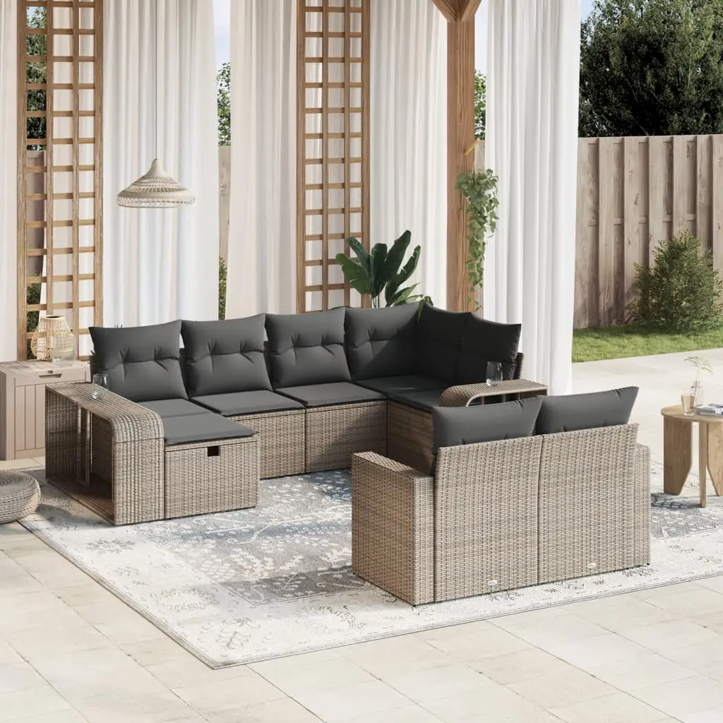 Set Divano da Giardino 10 pz con Cuscini Grigio in Polyrattan