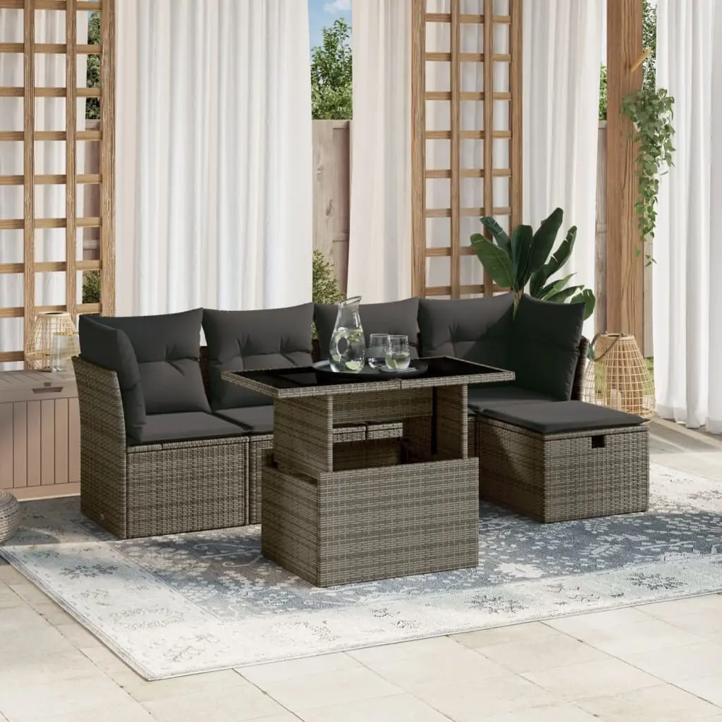 Set Divano da Giardino 6 pz con Cuscini Grigio in Polyrattan