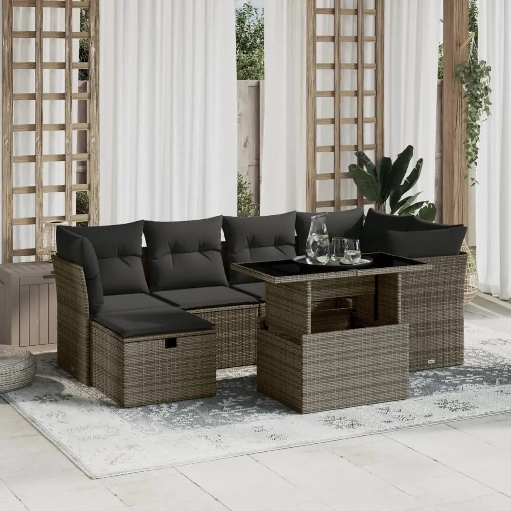 Set Divani da Giardino 7 pz con Cuscini Grigio in Polyrattan