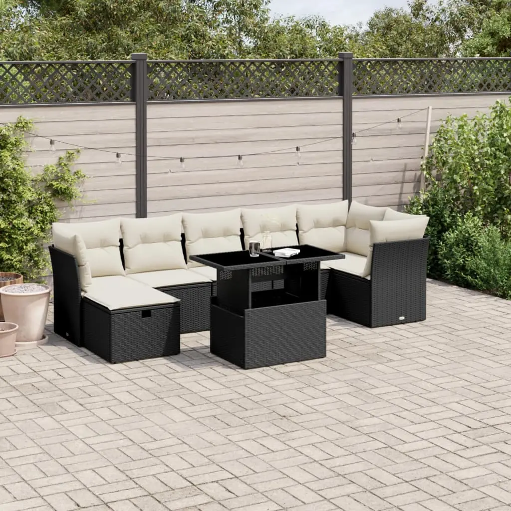 Set Divani da Giardino con Cuscini 8 pz Nero in Polyrattan