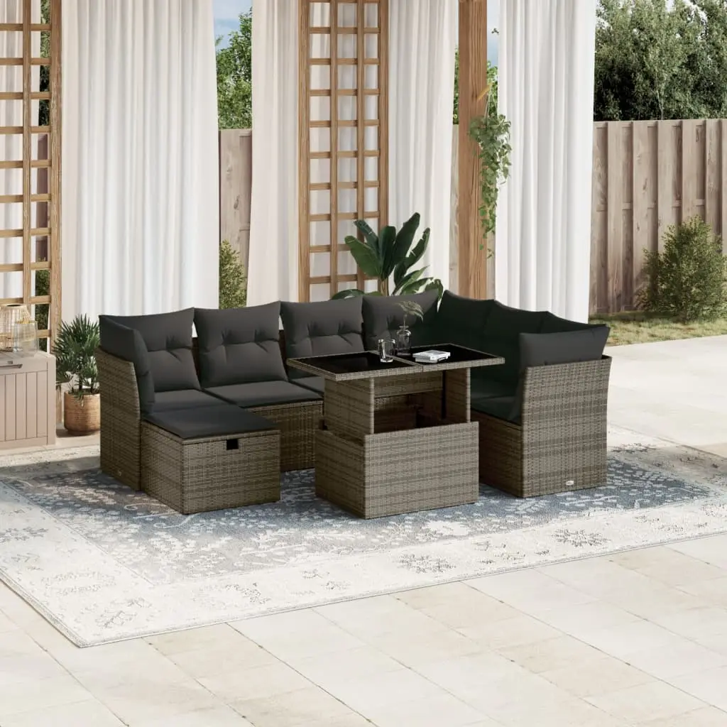 Set Divano da Giardino 8 pz con Cuscini Grigio in Polyrattan