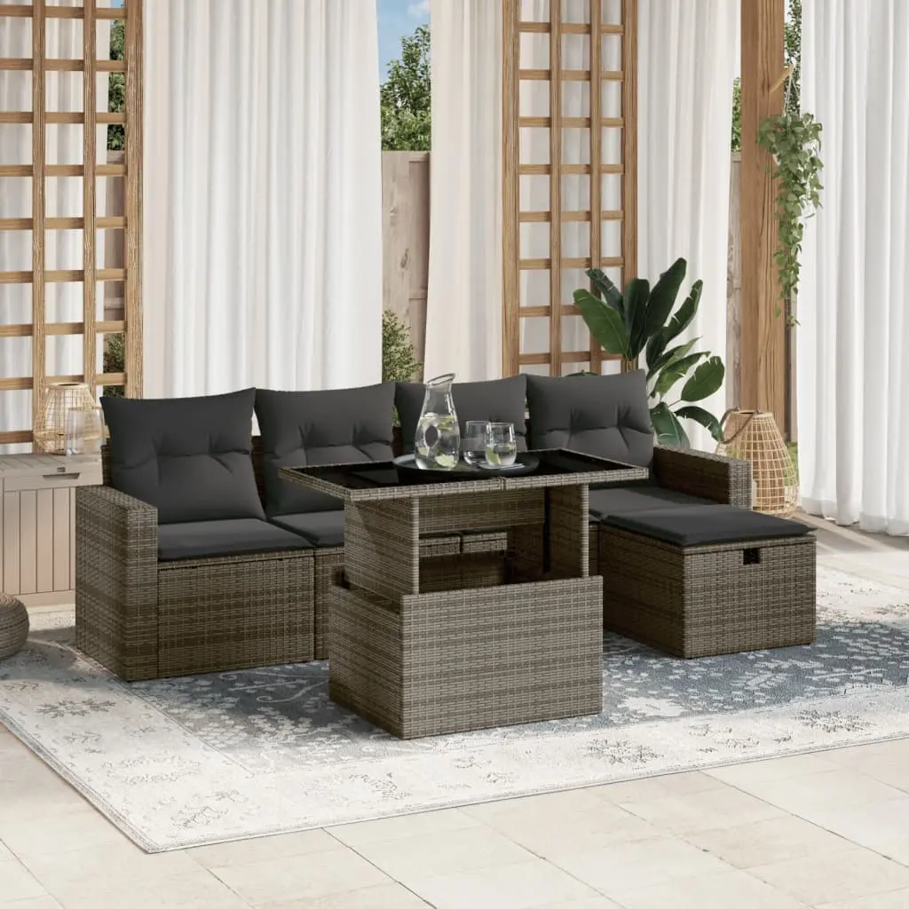 Set Divano da Giardino 6 pz con Cuscini Grigio in Polyrattan