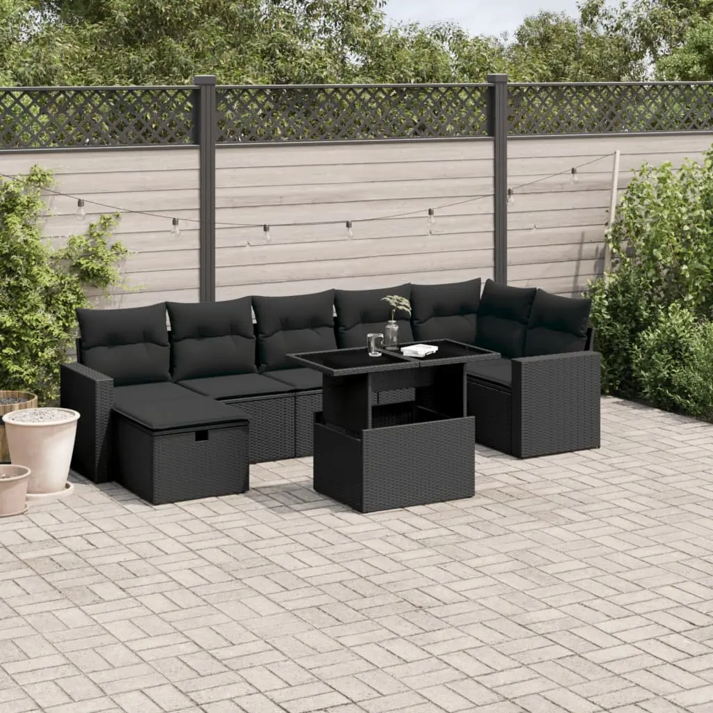 Set Divani da Giardino con Cuscini 8 pz Nero in Polyrattan