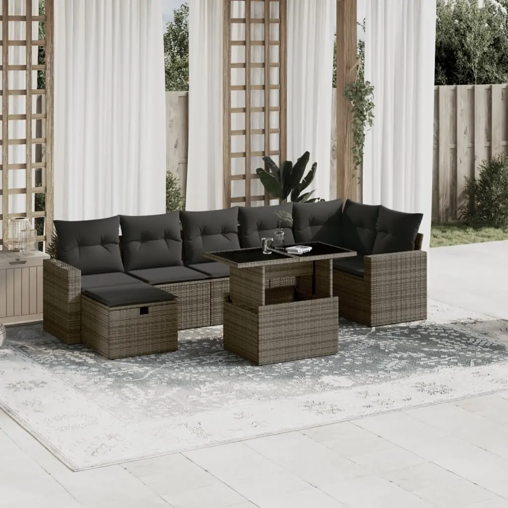 Set Divano da Giardino 8 pz con Cuscini Grigio in Polyrattan