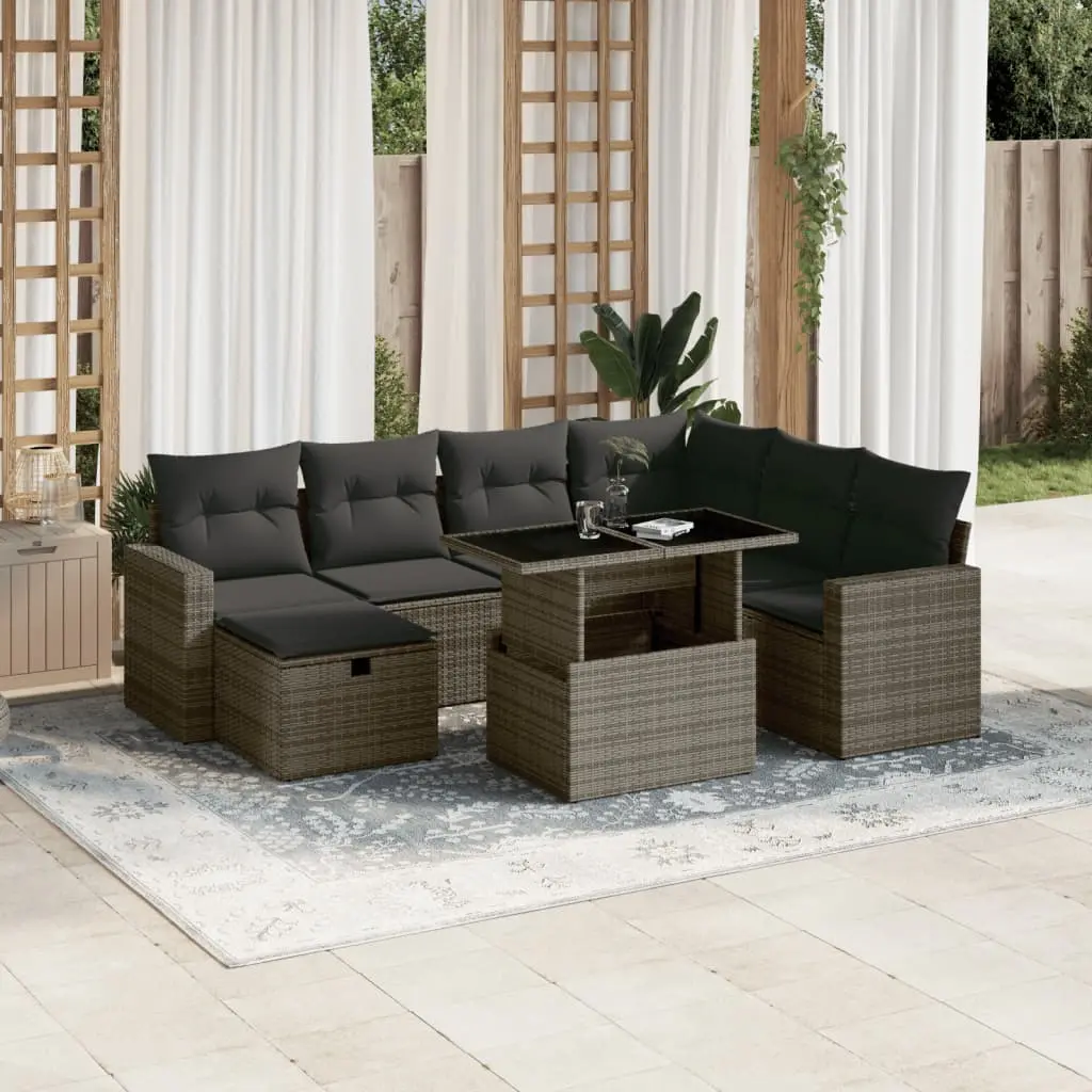 Set Divano da Giardino 8 pz con Cuscini Grigio in Polyrattan