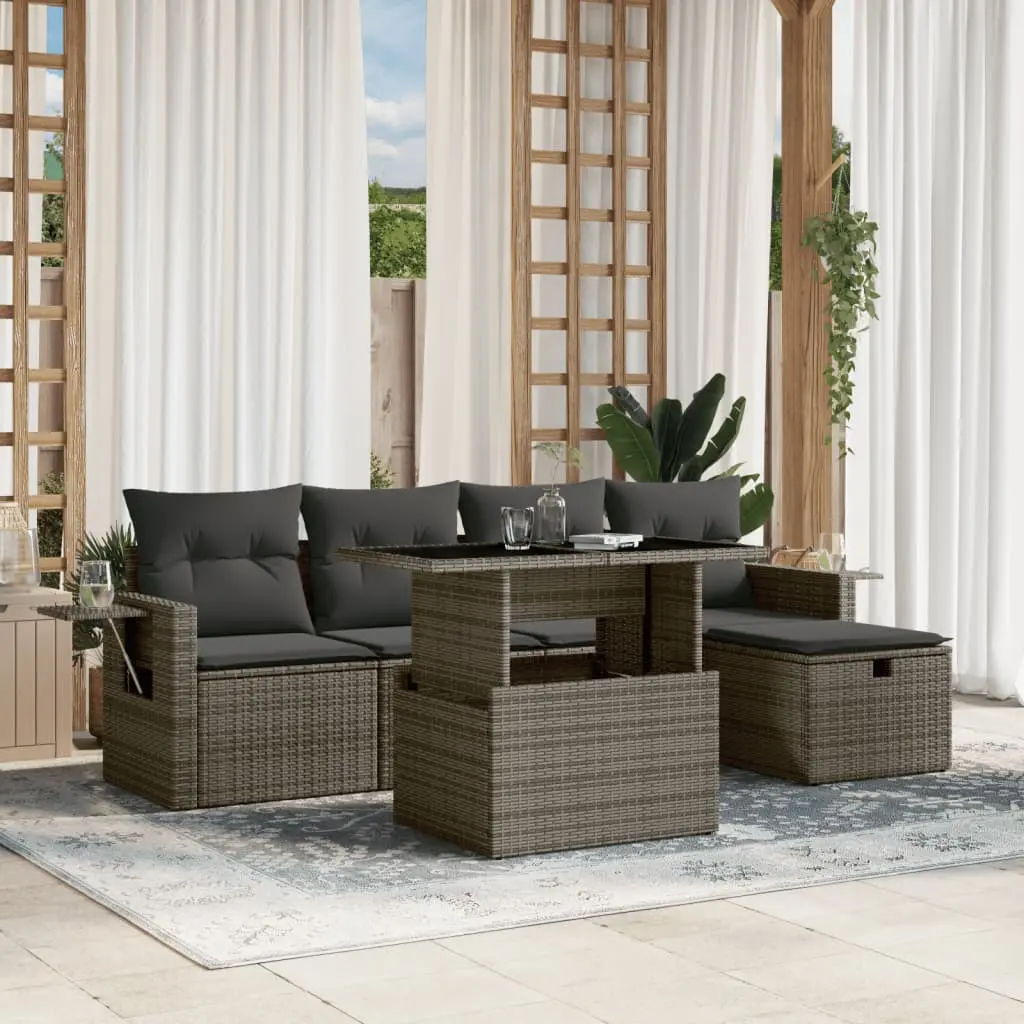 Set Divano da Giardino 6 pz con Cuscini Grigio in Polyrattan