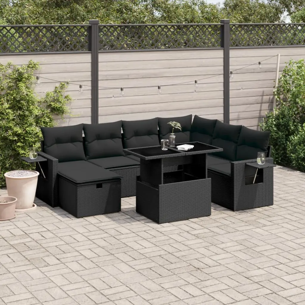 Set Divani da Giardino con Cuscini 8 pz Nero in Polyrattan