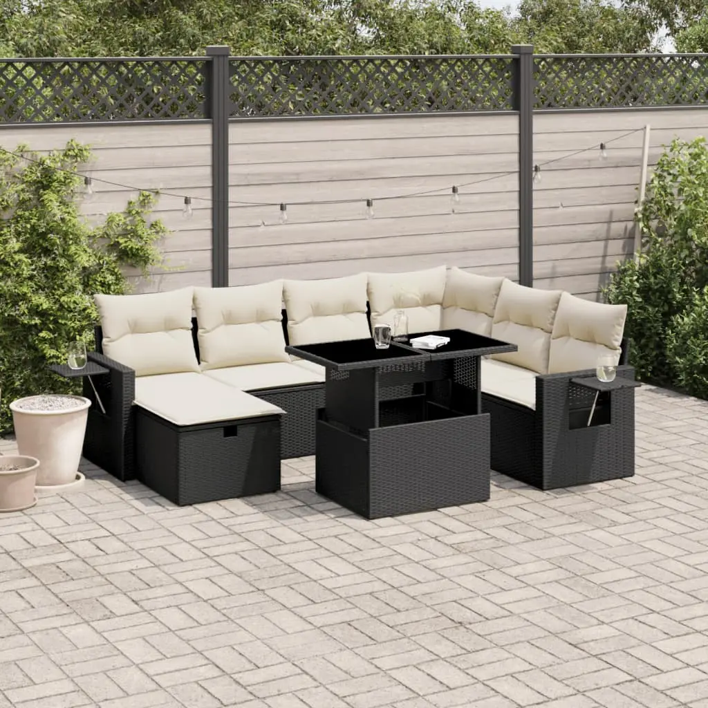 Set Divani da Giardino con Cuscini 8 pz Nero in Polyrattan