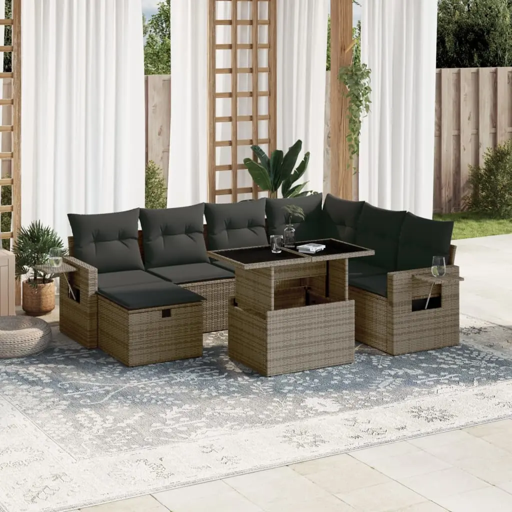 Set Divano da Giardino 8 pz con Cuscini Grigio in Polyrattan