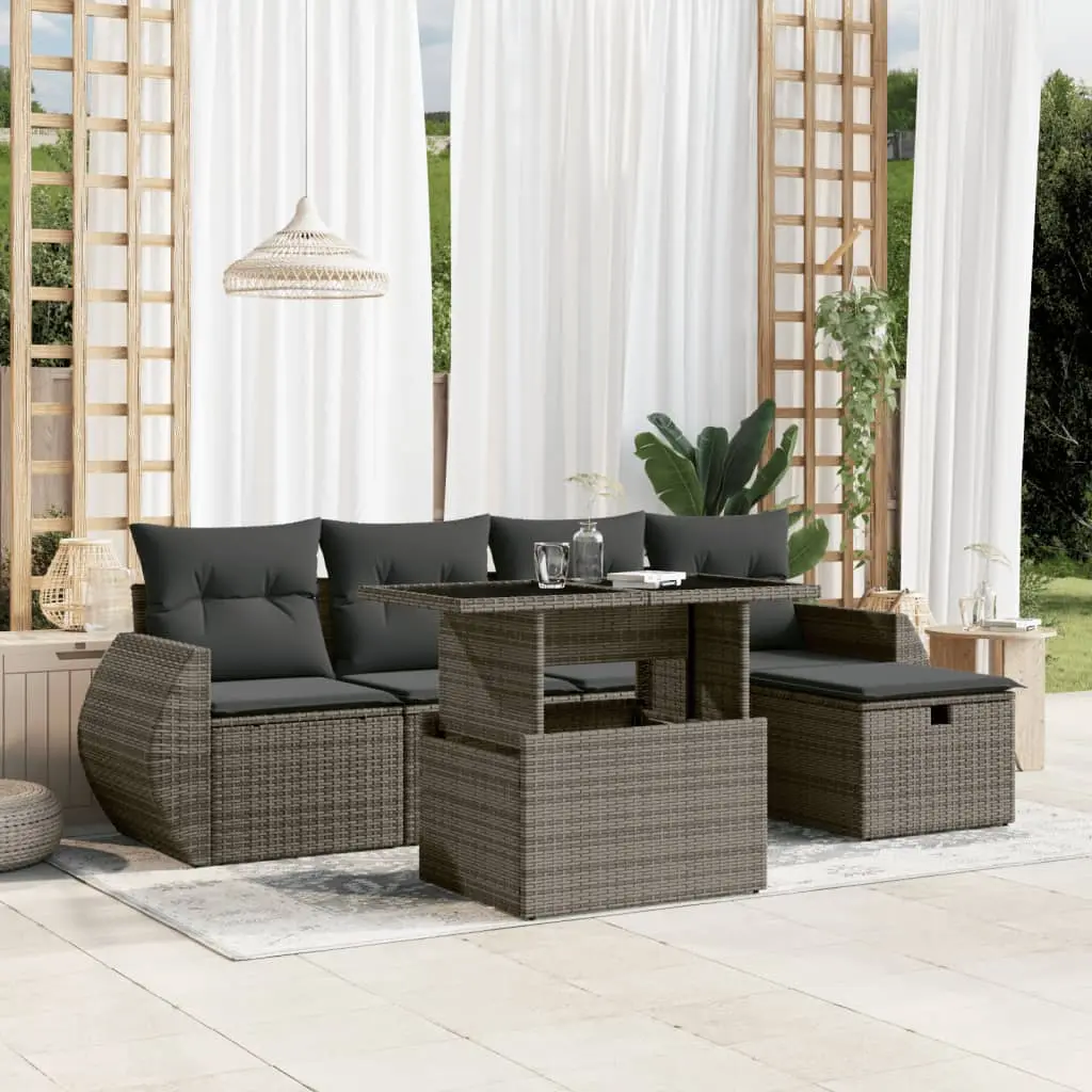 Set Divano da Giardino 6 pz con Cuscini Grigio in Polyrattan