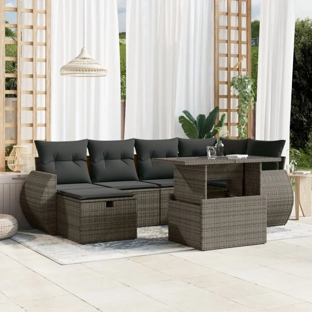 Set Divani da Giardino 7 pz con Cuscini Grigio in Polyrattan