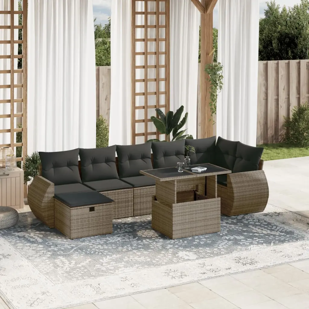 Set Divano da Giardino 8 pz con Cuscini Grigio in Polyrattan