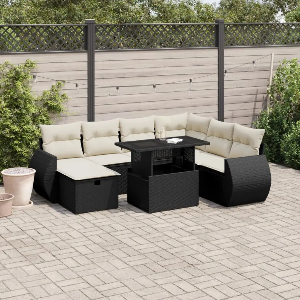 Set Divani da Giardino con Cuscini 8 pz Nero in Polyrattan