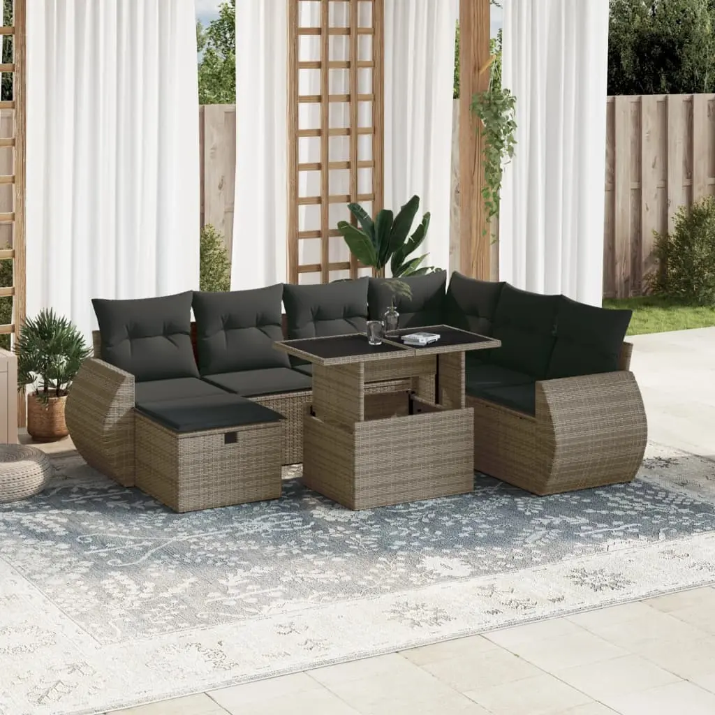 Set Divano da Giardino 8 pz con Cuscini Grigio in Polyrattan