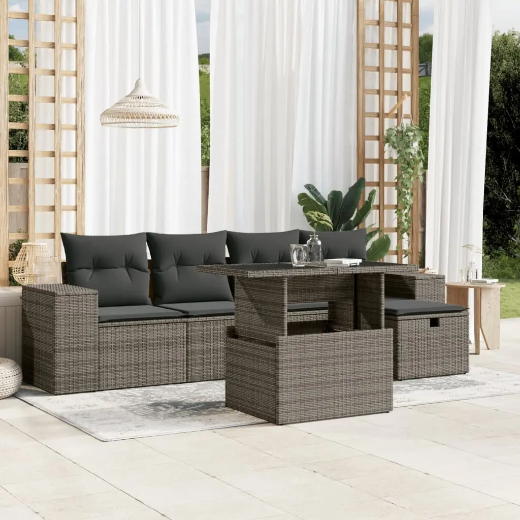 Set Divano da Giardino 6 pz con Cuscini Grigio in Polyrattan