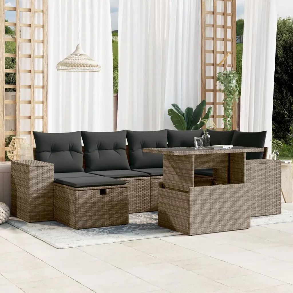 Set Divani da Giardino 7 pz con Cuscini Grigio in Polyrattan