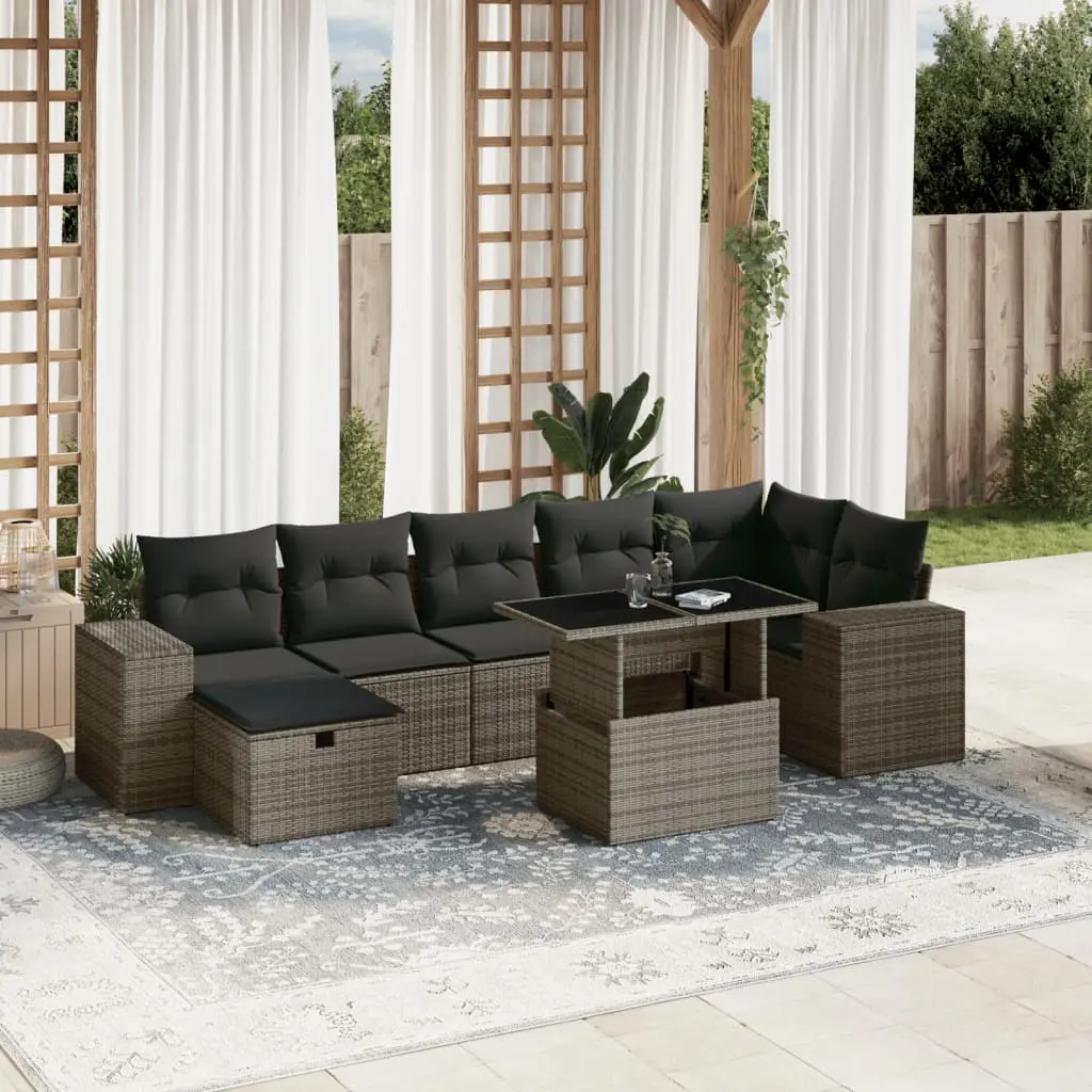 Set Divano da Giardino 8 pz con Cuscini Grigio in Polyrattan