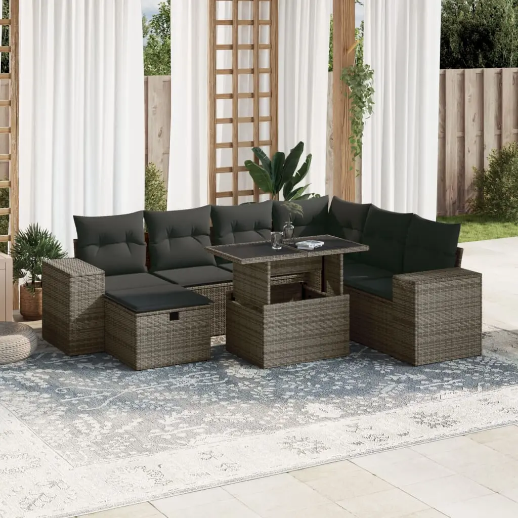 Set Divano da Giardino 8 pz con Cuscini Grigio in Polyrattan