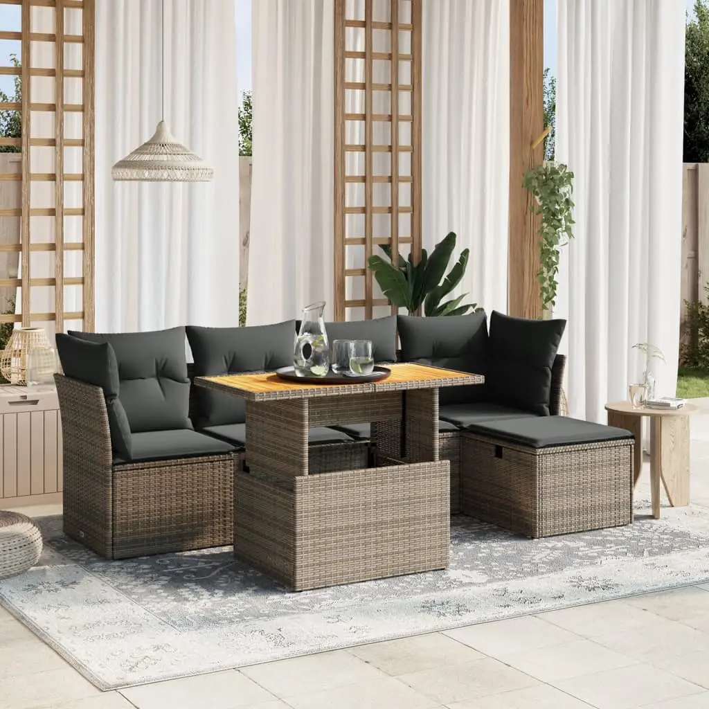 Set Divano da Giardino 6 pz con Cuscini Grigio in Polyrattan