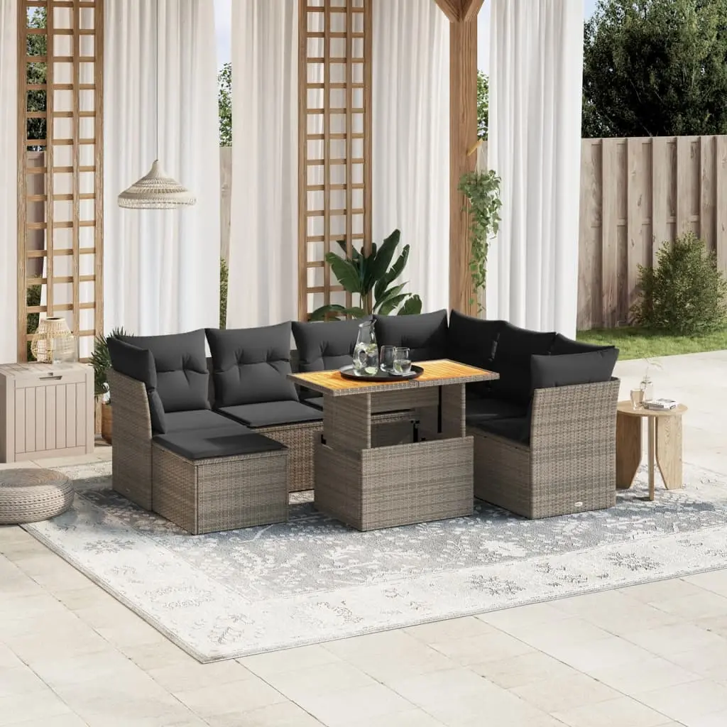 Set Divano da Giardino 8 pz con Cuscini Grigio in Polyrattan