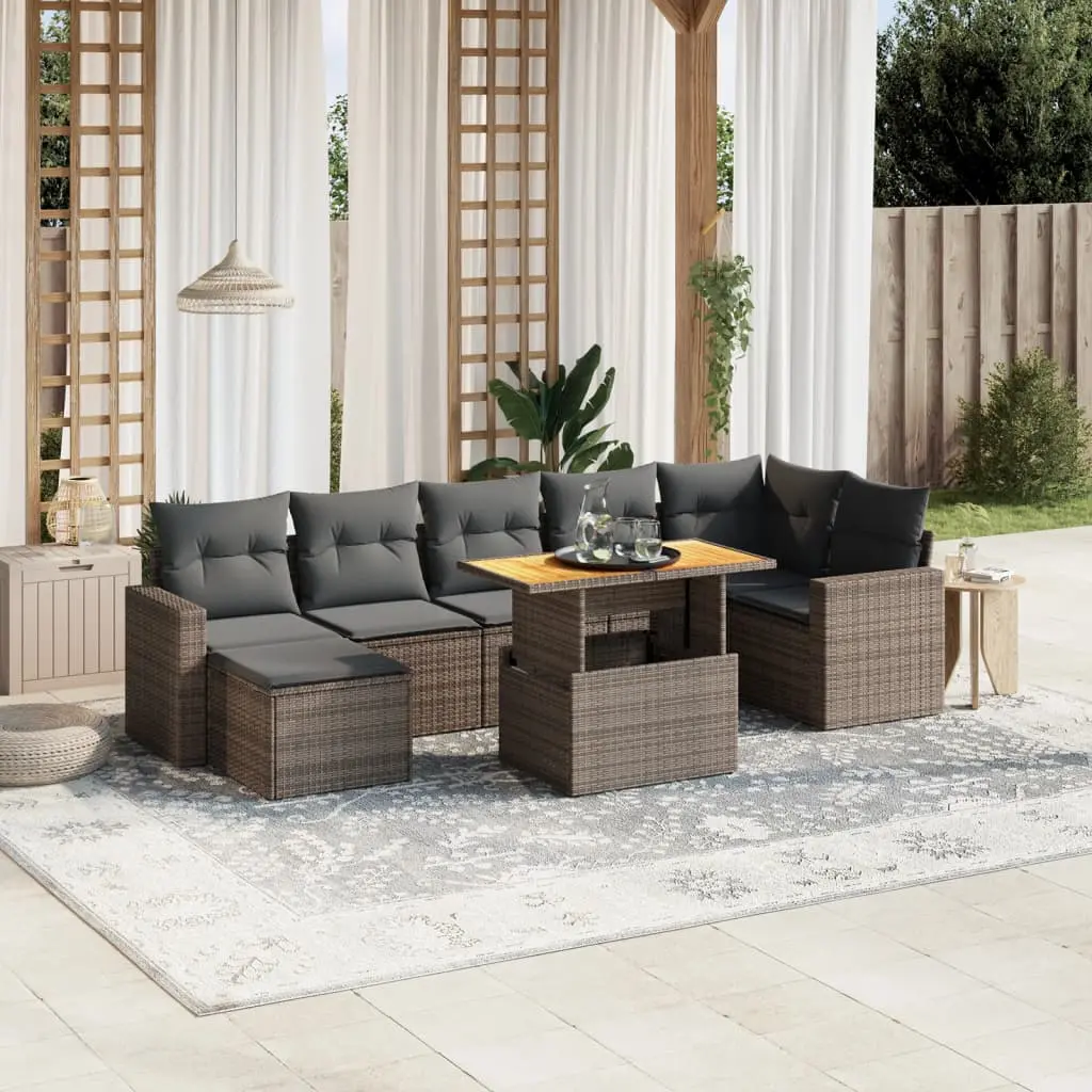 Set Divano da Giardino 8 pz con Cuscini Grigio in Polyrattan