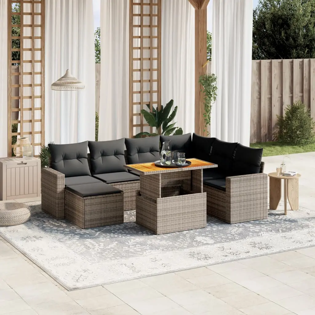 Set Divano da Giardino 8 pz con Cuscini Grigio in Polyrattan